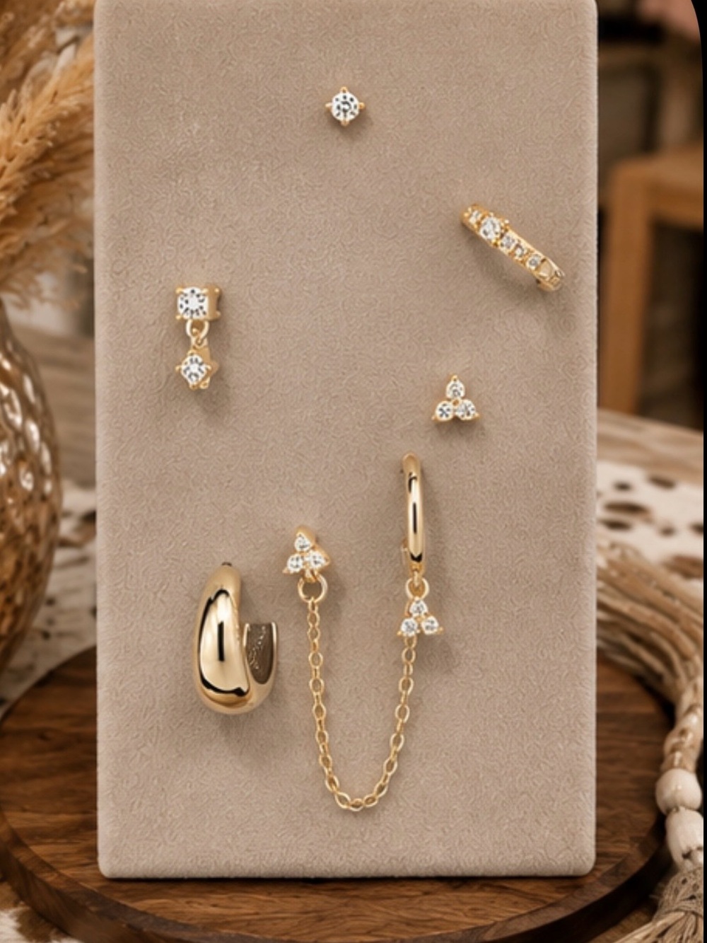Gold plated CZ Mixed Hoop and Stud Earring Set